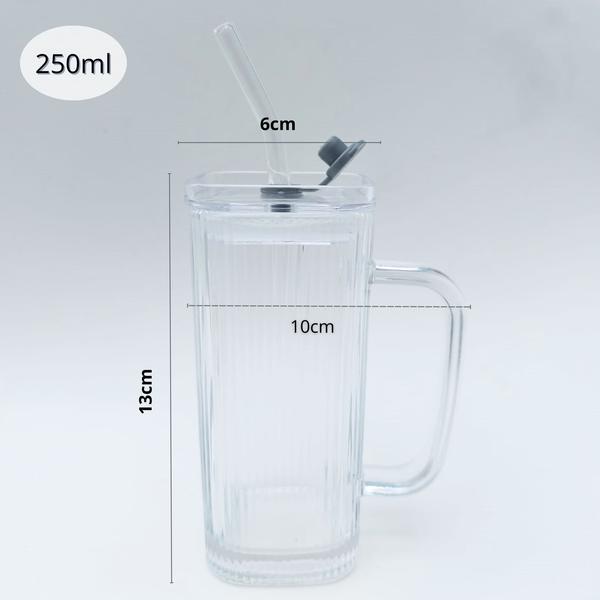 Imagem de Copo de Vidro Com Tampa e Canudo Caneca 02 Unidades Café Gelado Drinks Vidro Canelado 250ml