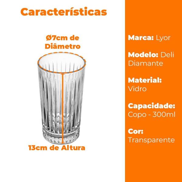 Imagem de Copo de Vidro Deli Diamante Transparente 300ml 1 peça - Lyor