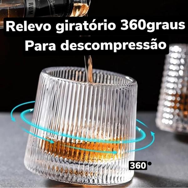 Imagem de Copo De Vidro Giratório P/ Whisky Vinho Com Suporte Inox