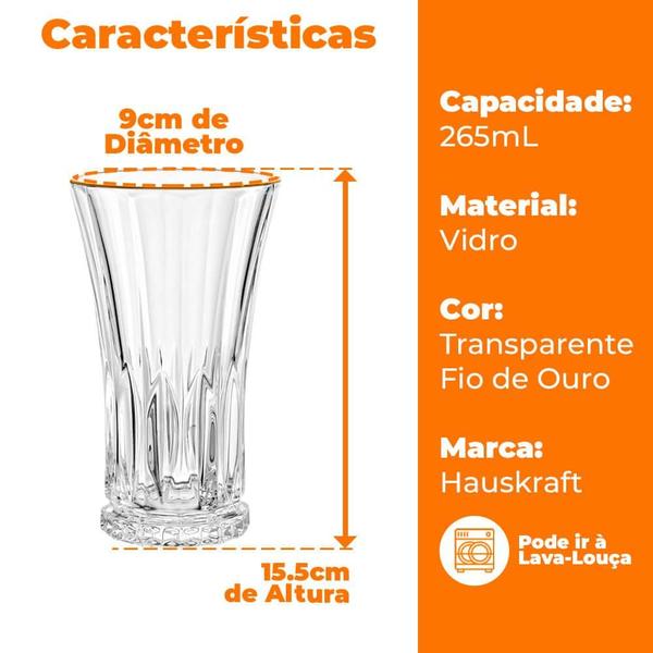 Imagem de Copo de Vidro Glacial Fio de Ouro 285ml 1 peça - Hauskraft Premium