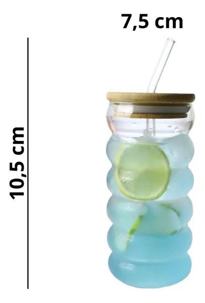 Imagem de Copo De Vidro Para Drinks Suco Com Tampa E Canudo 480ml Transparente