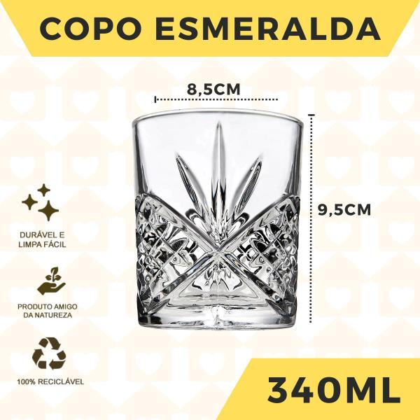 Imagem de Copo de Vidro para Whisky Linha Esmeralda 340ml -6 Unidades