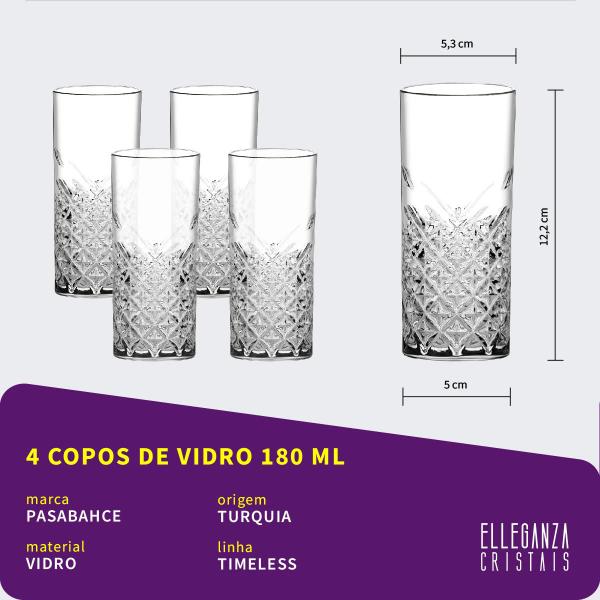 Imagem de Copo De Vidro Pasabahçe 180 ml Timeless 4 Peças