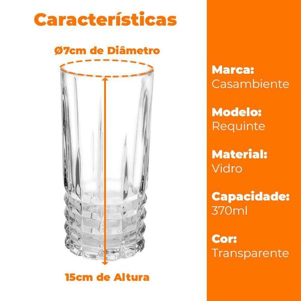 Imagem de Copo de Vidro Simetria Transparente 370ml 1 peça - Casambiente