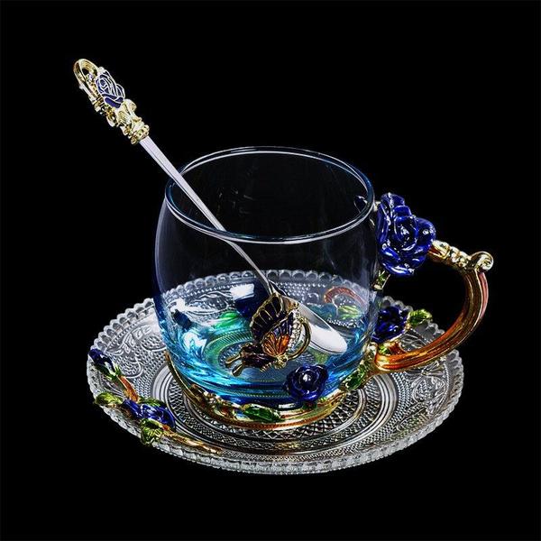 Imagem de Copo de vidro Wokex Blue Rose Enamel Crystal 300mL com colher