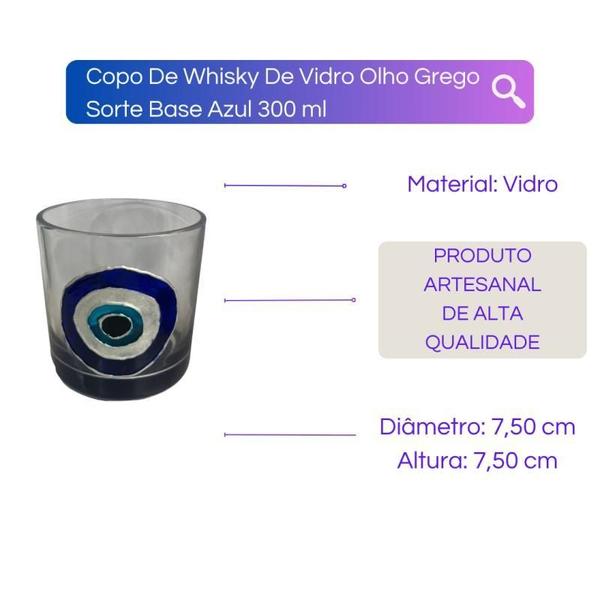 Imagem de Copo De Whisky De Vidro Olho Grego Sorte Base ul 300 Ml