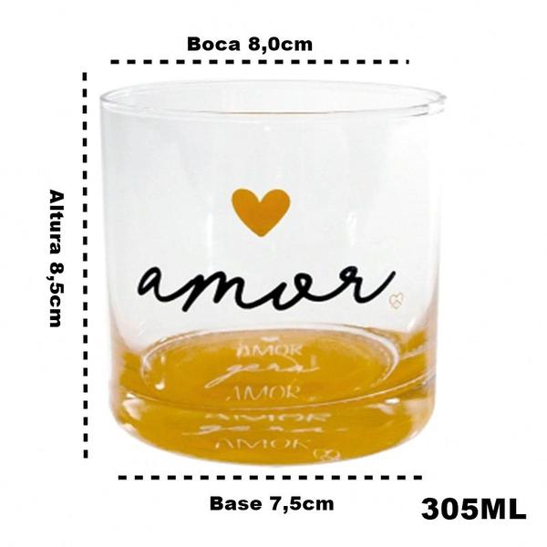 Imagem de Copo de Whisky Vidro Allmix Cylinder Rocks Love Gold 305 ML Amor Incolor