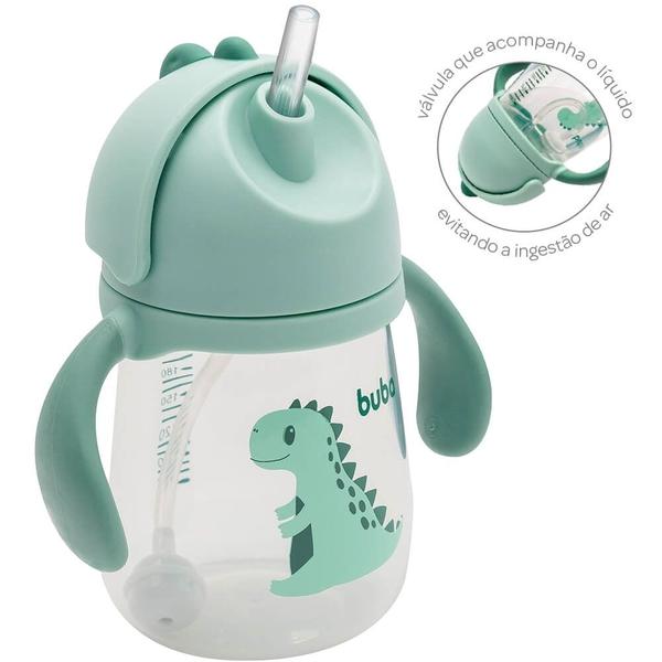 Imagem de Copo dino com dispositivo canudo e alca verde 240ml buba