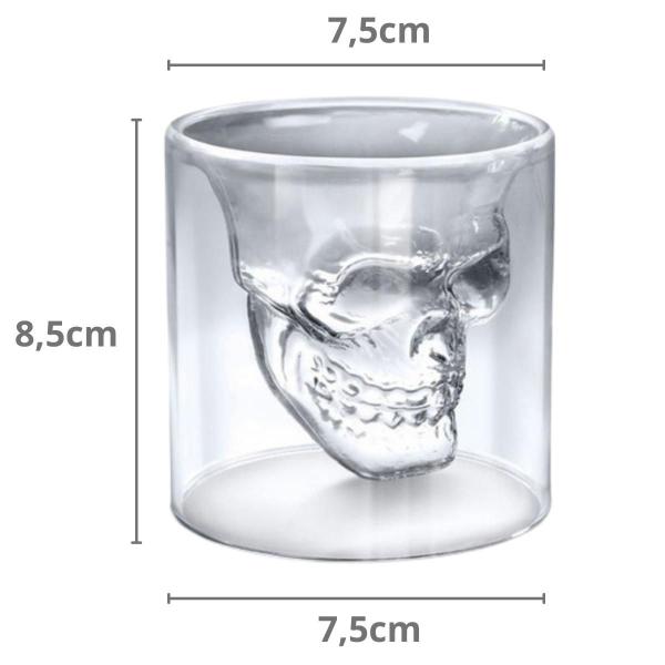 Imagem de Copo Duplo de Caveira Vidro Duplo 150ml 4 Un Dose Whisky Shot