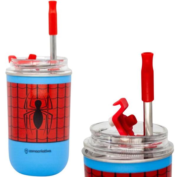 Imagem de Copo Homem-Aranha Spider-Man Térmico Quente Gelado 300ml Com Tampa E Canudo Oficial Marvel