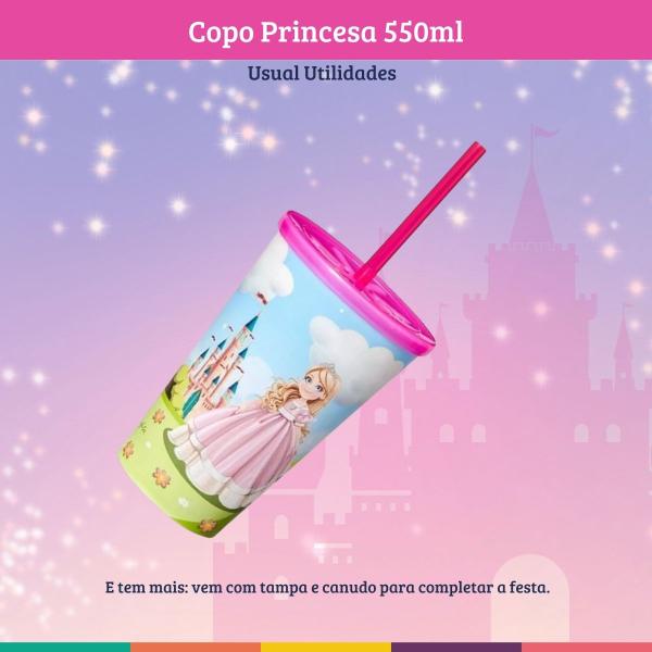 Imagem de Copo Infantil 500ml Decorado Estampa Princesa Tampa E Canudo