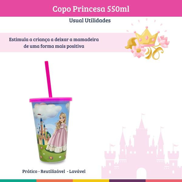 Imagem de Copo Infantil 500ml Decorado Estampa Princesa Tampa E Canudo