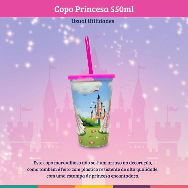 Imagem de Copo Infantil 500ml Decorado Estampa Princesa Tampa E Canudo