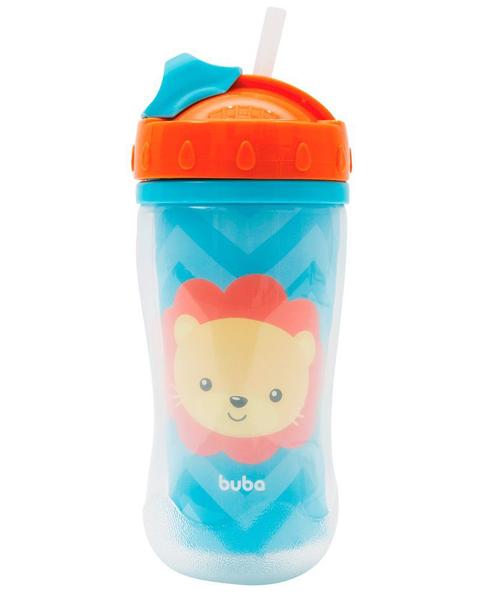 Imagem de Copo Infantil Animal Fun Leão Com Canudo e Parede Dupla 320ml Buba