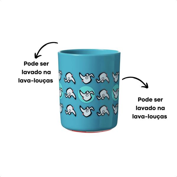 Imagem de Copo Infantil Anti-queda No Knock 190 ML Difícil de Derrubar Azul Cachorrinhos Desenvolvimento Coordenação - Multikids