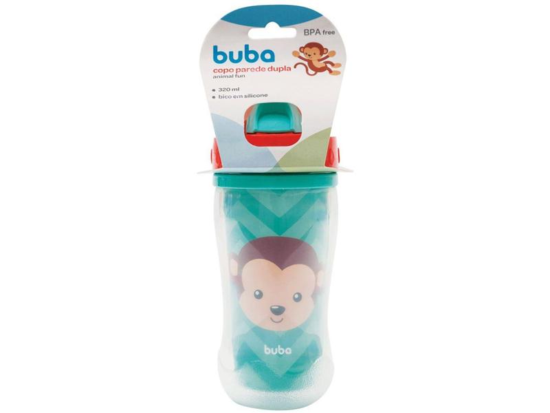 Imagem de Copo Infantil Antivazamento com Canudo e Tampa - 320ml Buba Animal Fun Macaco