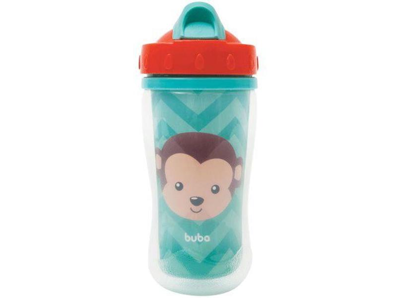 Imagem de Copo Infantil Antivazamento com Canudo e Tampa - 320ml Buba Animal Fun Macaco