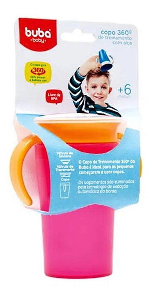 Copo Infantil Bebê Anti Vazamento 360 Treinamento com Tampa e Alça Buba Rosa Imagem de Copo Infantil Bebê Anti Vazamento 360 Treinamento com Tampa e Alça Buba Rosa