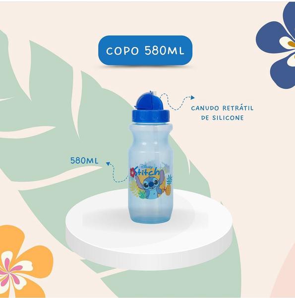 Copo Infantil Bico Retrátil com Canudo de Silicone 580ml Stitch Azul - BabyGo Imagem de Copo Infantil Bico Retrátil com Canudo de Silicone 580ml Stitch Azul - BabyGo
