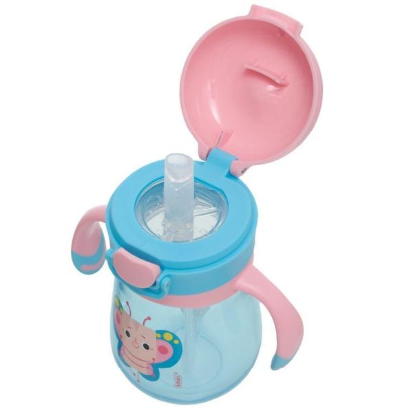 Imagem de Copo Infantil c Alça Canudo Evolution Menina Borboleta 300mL - Kouii