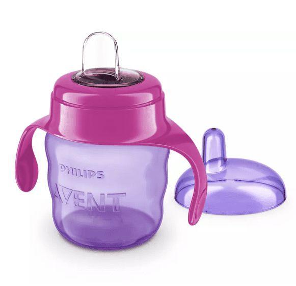 Imagem de Copo Infantil Com Alça Bico Silicone Avent 200ml Rosa 6m+