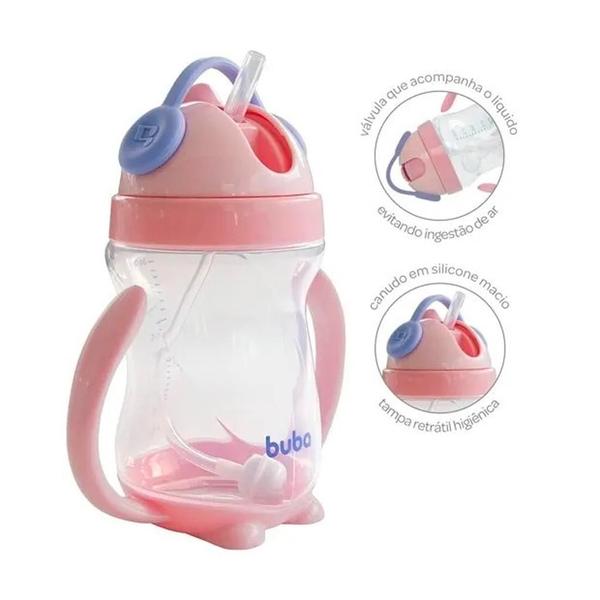 Imagem de Copo Infantil Com Alça e Canudo 300 Ml Rosa 14454 - Buba