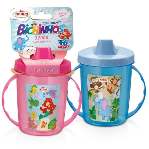 Imagem de Copo Infantil Com Alças E Bico 320Ml Bichinhos 6 Meses Azul