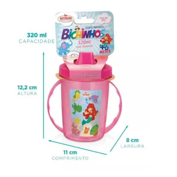 Imagem de Copo Infantil Com Alças E Bico 320ml Bichinhos 6 Meses Azul