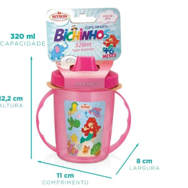 Imagem de Copo Infantil Com Alças E Bico 320ml Bichinhos 6 Meses Rosa