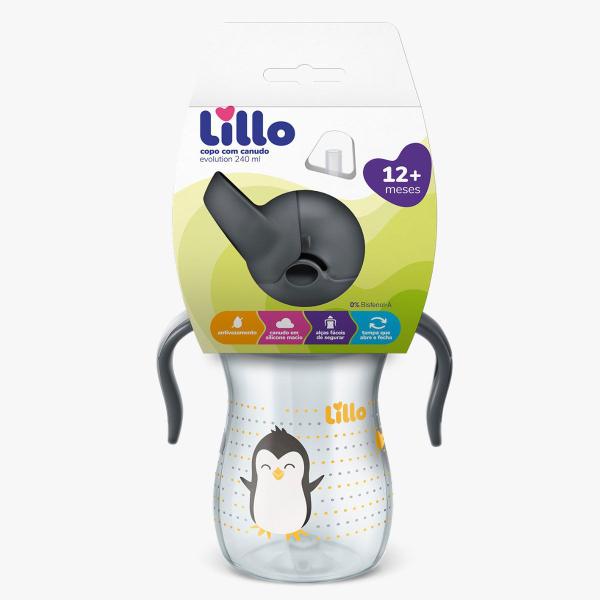 Imagem de Copo Infantil com Canudo Alças e Tampa Pinguim 240 ml Lillo