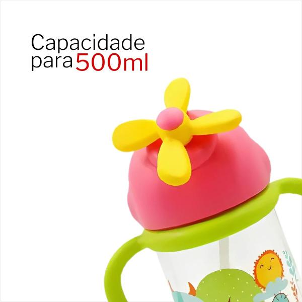 Imagem de Copo Infantil de Plastico 500ml Estampado Com Canudo e Tampa Com Hélice