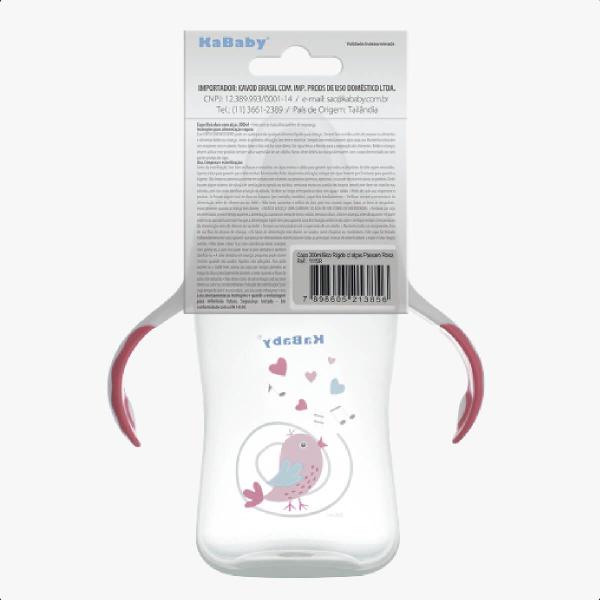 Imagem de Copo Infantil de Transição com Bico Rígido e Alças 300ml +6 Meses Passaro Rosa Livre de BPA Caneca KaBaby - 1115R