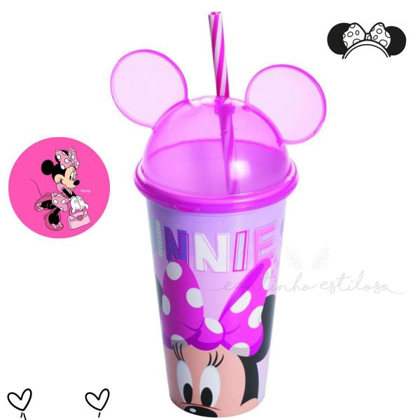 Imagem de Copo Infantil Disney Orelha da Minnie com Canudo 500 ml Plasutil