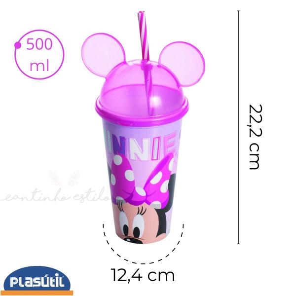 Imagem de Copo Infantil Disney Orelha da Minnie com Canudo 500 ml Plasutil