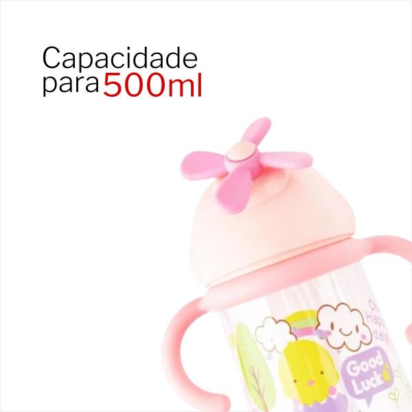 Imagem de Copo Infantil Estampado 500ml Com Canudo e Tampa Com Hélice de Plastico