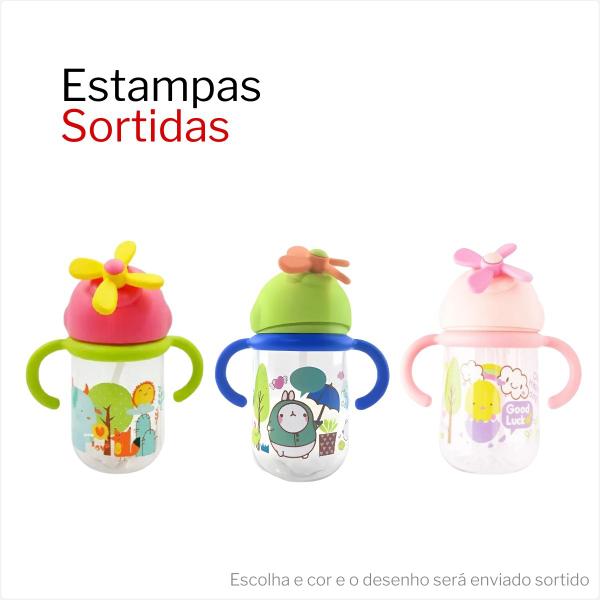 Imagem de Copo Infantil Estampado 500ml Com Canudo e Tampa Com Hélice de Plastico