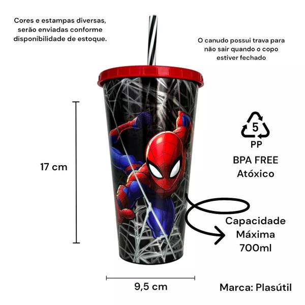 Imagem de Copo Infantil Homem Aranha com Canudo 700ml Sortido Plasútil