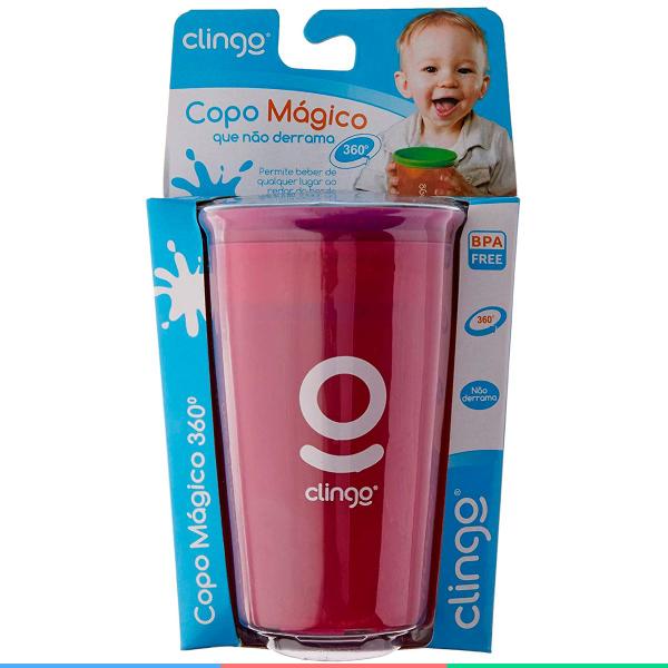 Imagem de Copo Infantil Transição Para Bebês 12 Meses 360 Antivazamento Grande 235 mL Rosa Clingo