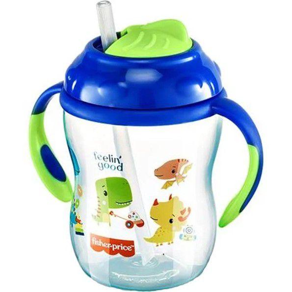 Imagem de Copo Infantil Treinamento Com Alça e Canudo 270ml Azul Fisher Price