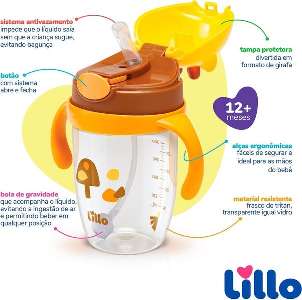 Imagem de Copo Infantil Tritan com Alça e Canudo 300ml Lillo 12+ Meses