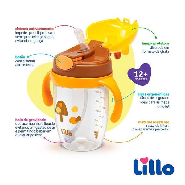 Copo Infantil Tritan Com Alça E Canudo Girafa 300Ml - Lillo Imagem de Copo Infantil Tritan Com Alça E Canudo Girafa 300Ml - Lillo