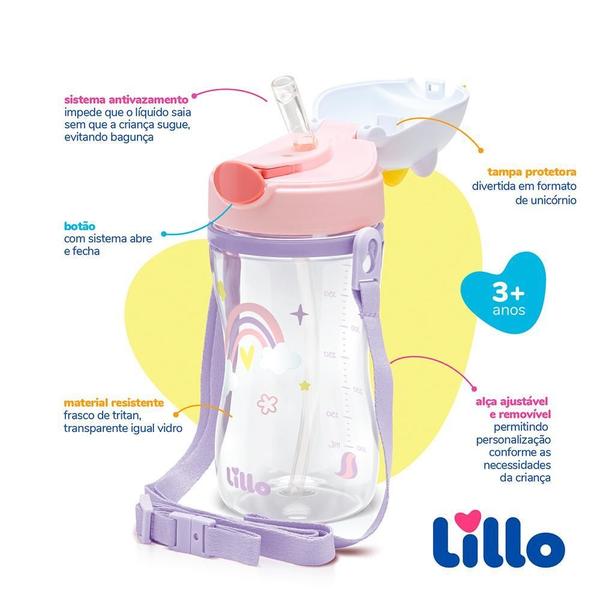 Imagem de Copo Infantil Tritan Com Alça E Canudo Unicórnio 400Ml Lillo