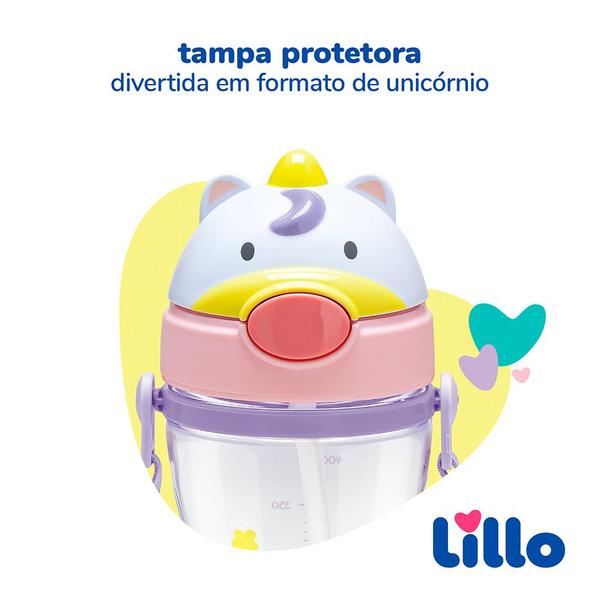 Imagem de Copo Infantil Tritan com Alça e Canudo Unicórnio 400ml Lillo