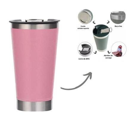 Imagem de Copo Inox Térmico C/tampa Cerveja Chopp Drink's Inox 473ml + Abridor 17Horas Rosa