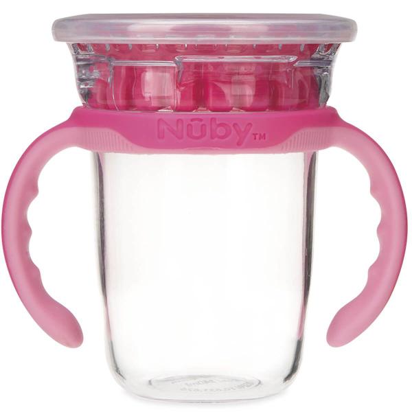 Imagem de Copo Inteligente 12m 360 Nûby Menina Infantil 240ml Transição Antivazamento com Alças Rosa