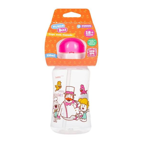 Imagem de Copo Lolly Kinddy Mundo Bita com Canudo cor Rosa 330ml