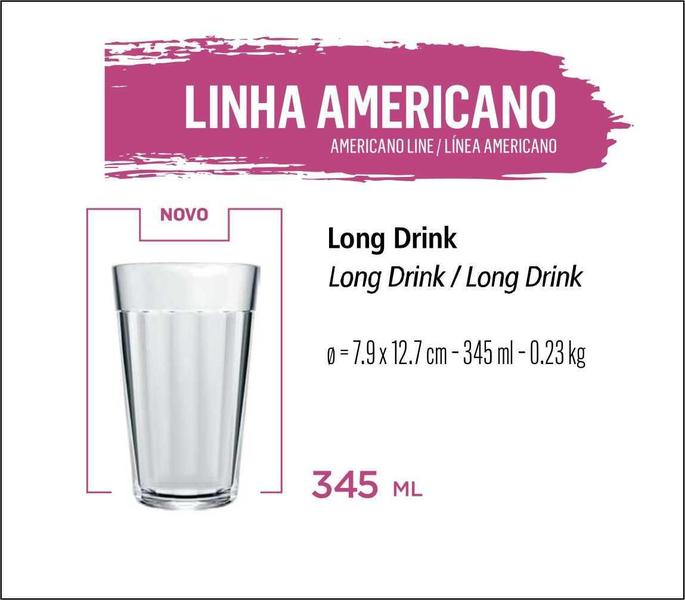 Imagem de Copo Long Drink Copo Americano 06 Vidro 345Ml Copos Cerveja