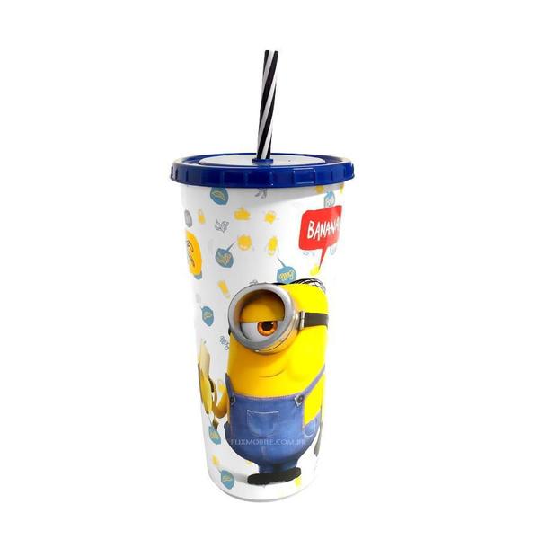 Imagem de Copo Minions 700Ml Infantil Suco Refrigerante Tampa E Canudo