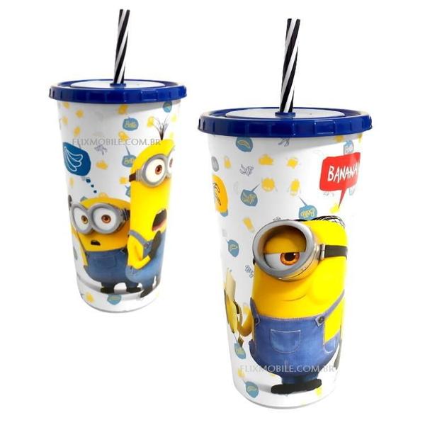 Imagem de Copo Minions 700Ml Infantil Suco Refrigerante Tampa E Canudo