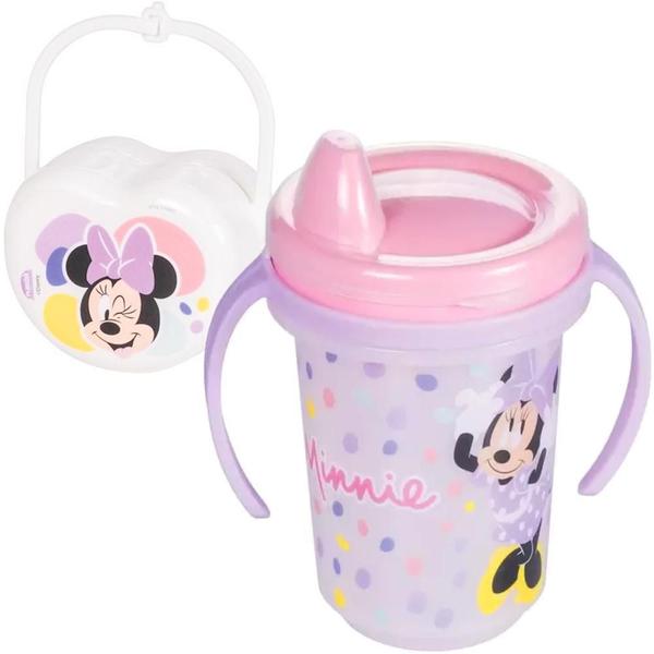 Imagem de Copo Minnie Treinamento Transição Kit Bebe C/ Porta Chupeta